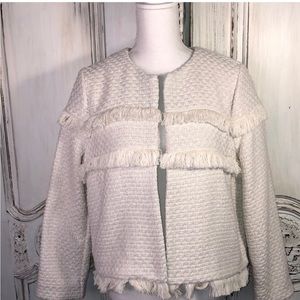 ASOS ivory fringe jacket sz 10